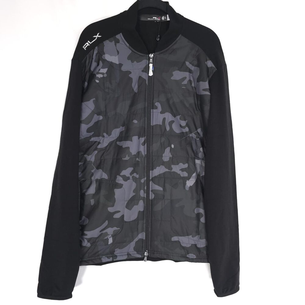 RLX RALPH LAUREN New‎ Jacket XL Black Camo Full Zip Wool Blend Performance